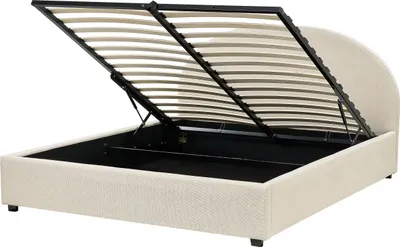 Produktbild von BELIANI Bett mit Bettkasten Beige Stoff Gepolstert 160 x 200 cm Lattenrost Hochklappbar Hohes Kopfteil Klassisch Retro Minimalistisch Schlafzimmer