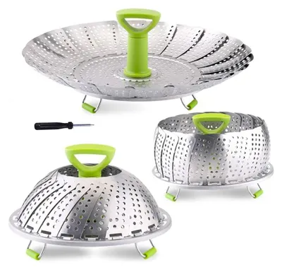 Produktbild von Gemüse-Dampfkorb, faltbarer Dampfkorbeinsatz aus Edelstahl zum Kochen von Gemüse, Fisch und Meeresfrüchten, erweiterbar für Töpfe verschiedener Größen (Dreieck, 13 cm bis 22 cm)