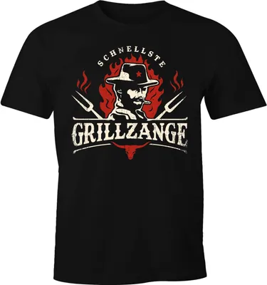 Produktbild von Herren T-Shirt grillen lustiger Spruch schnellste Grillzange Fun-Shirt Grill-Geschenk Männer Moonworks® schwarz 4XL