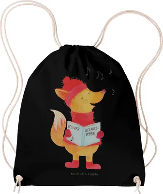 Produktbild von Mr. & Mrs. Panda Jutebeutel Fuchs Sänger - Schwarz - Geschenk, wander rucksack, Säckchen, Kleiner, Weihnachten, gym, Winter, Stoffbeutel, Singen, Weihnachtslieder