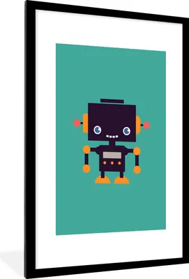 Produktbild von MuchoWow® MuchoWow® Gerahmtes Poster Roboter - Gesicht - Antenne - Blau - Jungen 60x90 cm - Poster mit zchwarzem Bilderrahmen - Dekoration - Wandposter Wohnzimmer - Hochwertig