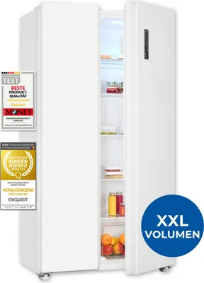 Produktbild von Exquisit Side-by-Side Kühl-Gefrierkombination, 442 Liter, No-Frost, LED-Display, 10 Ablagen, leiser Betrieb, 91 cm Breite, SBS46-040D weiss