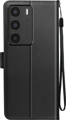 Productafbeelding van Avizar, telefoonhoesje voor de Realme C75 met polsband, flipcover, standaardfunctie en portemonnaie, zwart