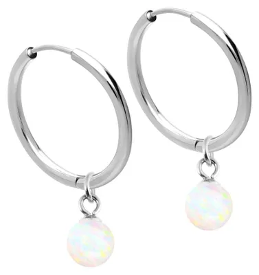 Produktbild von Chirurgenstahl Ohrclicker Creolen SYNTHETISCHER OPAL Farbe: Silber + Opal: Weiß Innendurchmesser: 14 mm