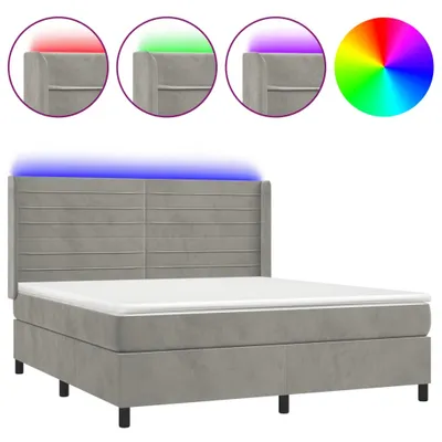Immagine prodotto di Letto a Molle Materasso e LED Grigio Chiaro 160x200 cm Velluto