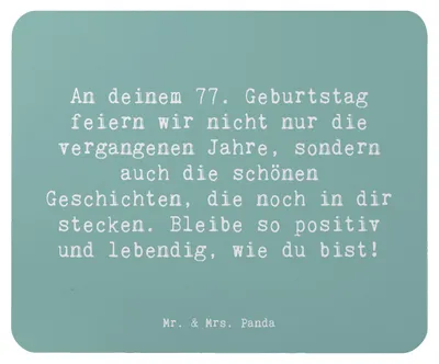 Produktbild von Mr. & Mrs. Panda Mouse Pad Spruch 77. Geburtstag Geschichten - Meeresbrise - Geschenk, Lebensfreude, besonderes Alter, mousematte, Mauspad, positive Momente, Mousepad, pc