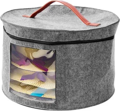Produktbild von Reis-hoed-organizer-box mit Pop-up-Deckel, große runde Hutbox mit Tragegriff für Vilt-Aufbewahrung
