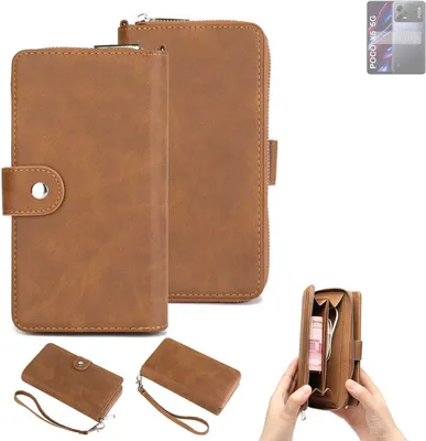 Produktbild von K-S-Trade Handyhülle Schutzhülle kompatibel mit POCO X5 5G & Portemonnee Tasche Handytasche Case Etui Geldbörse Wallet braun (1x)