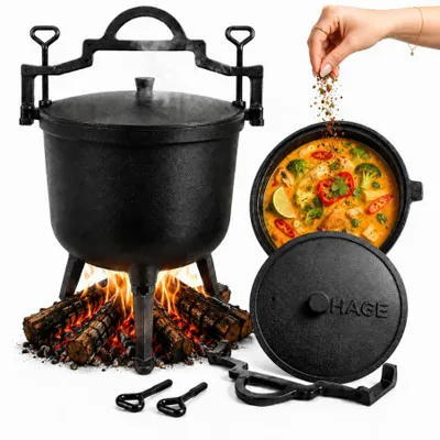Produktbild von HAGE Dutch Oven Gusseisen Gulaschkessel mit Deckel und Standfüßen 8L