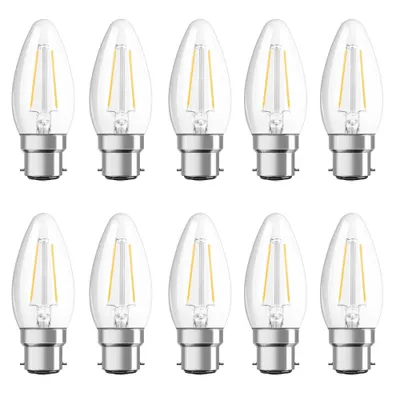 Produktbild von 10 x Osram LED Filament Kerze 2,5W = 25W B22d klar 250lm FS warmweiß 2700K