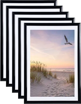 Produktbild von Set Bilderrahmen 21x29,7 DIN A4 Fotorahmen aus Kunststoff Bilder Foto Posterrahmen Collage Wanddeko AC-6 - Farbe: 5er Pack Schwarz