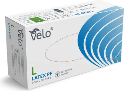 Obrázek produktu pro VELO Bezpudrové latexové rukavice, vel. L L, 100 ks