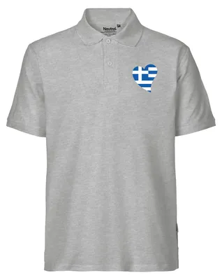 Produktbild von Huuraa Herren Polo Shirt Griechenland Flagge Herz XL Sport Grey Bio Baumwolle Fairtrade Poloshirt Geschenkidee