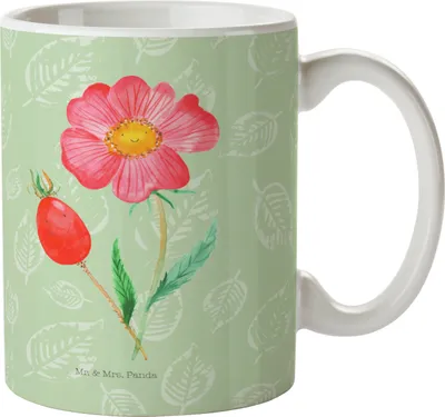 Produktbild von Mr. & Mrs. Panda Becher Blume Hagebutte - Blattgrün - Geschenk, Garten, Trinkbecher, Kaffeebecher, Tasse, Pott, Kaffeetasse, Schlechte Gedanken, Lebensfreude