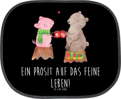 Produktbild von Mr. & Mrs. Panda Auto Sonnenblende Glühschwein Sause - Schwarz - Geschenk, Alles Gute, Weihnachten, Prost, Sonnenschutz, Bär, kfz, Fürs, Schwein, Autoscheibe, hitzeschutz
