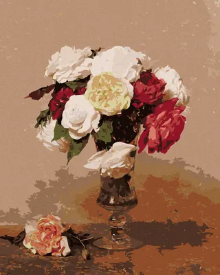 Produktbild von Zuty - Malen nach Zahlen - ROSEN IN EINER VASE (HENRI FANTIN-LATOUR), 40x50 cm, mit Keilrahmen (bereits gespannt)