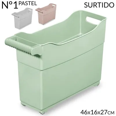 Obrázok produktu pre Úložný kôš – plastový, stohovateľný – odnímateľné kolieska – univerzálny – 46 x 16 x 27 cm – 1 kus – zmievané pastelové farby