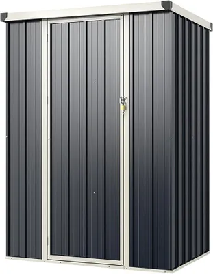 Obrázok produktu pre Kovová záhradná chatka, skladovací box s jednosklonnou strechou, so zámkom a uzamykateľnými dverami, rozmer 117 x 89 x 162 cm. Záhradný sklad, vonkajšia úložná skrinka, odolná voči poveternostným vplyvom, vhodná do záhrady, na trávnik, farba: sivá