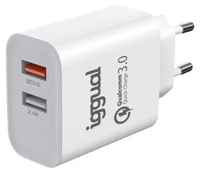 Imagen del producto de iggual Cargador doble 2xUSB carga rápida QC3.0 30W