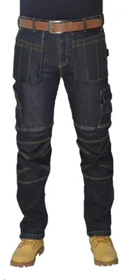 Immagine prodotto di Pantaloni da lavoro da uomo, modello jeans, con molte tasche e protezioni per le ginocchia