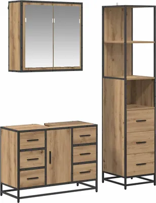 Productafbeelding van vidaXL Badkamerkastset, 3 stuks, Artisan-eikenhout, 80 x 33 x 60 cm