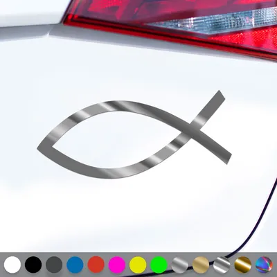 Produktbild von PantherPixel Ichthys Aufkleber Jesus Fisch Christus Kirche Sticker Auto Geschenkidee Farbe Chrom-Silber