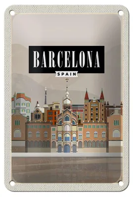 Produktbild von Blechschild Reise 12x18cm Barcelona Spain malerisches Bild Schild