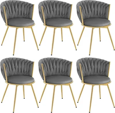 Produktbild von WOLTU Esszimmerstühle, Metallrahmen, ergonomisch, 360° drehbar, Samtsitz : Dunkelgrau 6 Farbe: Dunkelgrau Stückzahl: 6