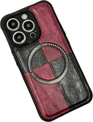 Image de Coque pour Apple iPhone 14 Pro Max Rouge Noir Simili cuir + Magsafe