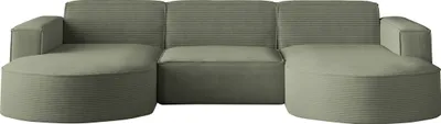 A U-shaped sectional sofa with chaise lounges on both ends, shown from the front against a white background.