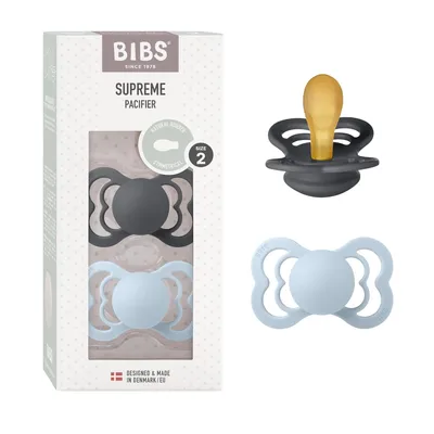 Produktbild von BIBS 270338 Supreme IRON/BABY BLUE 6-36M Latex-Schnuller, BPA-frei