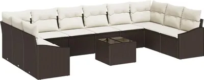 Immagine prodotto di Set divano da giardino vidaXL con contenitore, marrone e crema, in polyrattan