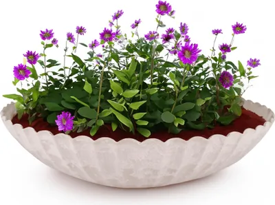 Image de Jardinière ronde ondulée pour l'extérieur sable beige marbré 35 cm