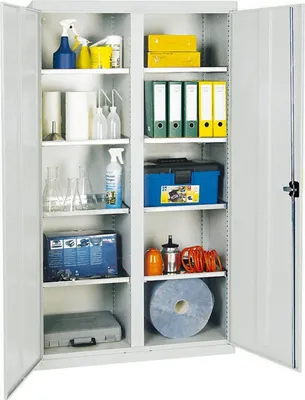 Produktbild von Werkzeugschrank mit 2 Türen | HxBxT 180x100x50cm | 8 verzinkte Fachböden | Lichtgrau/Lichtgrau