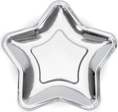 Produktbild von Pappteller in Stern Form 23cm 6er Set silber