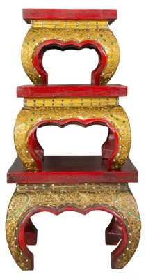 Produktbild von Opiumtisch Eckig Spiegelsteine Beistelltisch Nachttisch Couchtisch Holztisch Thailand Rot 25 cm