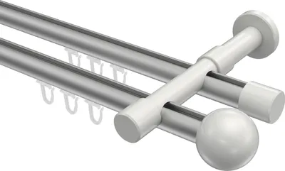 Produktbild von Interdeco Innenlaufstange / Gardinenstange mit Innenlauf Silbergrau / Weiß, Typ Prestige Luino (Kugel), 20 mm Ø 2-läufig, 220 cm