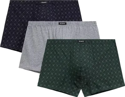 Produktbild von Atlantic Herren Baumwoll-Boxershorts Set - Bequeme Unterwäsche mit Stretch, Atmungsaktiv, 3er Pack, Farben: Dunkelblau, Dunkelgrün, Grau Melange, Klassischer Schnitt, Herbst/Winter Kollektion 2025 L