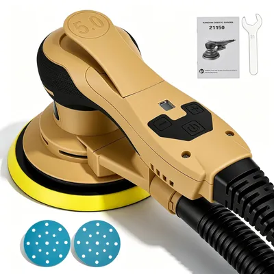 Produktbild von Exzenterschleifer - Elektrischer Handschleifer - 6 Geschwindigkeitsstufen - 5 mm Hub - 360 W bürstenloser Motor - 150 mm Schleifteller - Gelb