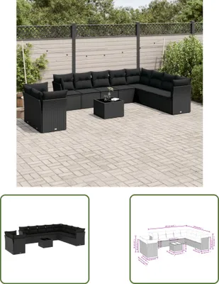Produktbild von The Living Store 11-tlg. Garten-Sofagarnitur mit Kissen Schwarz Poly Rattan