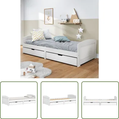 Produktbild von The Living Store Tagesbett mit 2 Schubladen IRUN Weiß 90x200cm Massivholz Kiefer