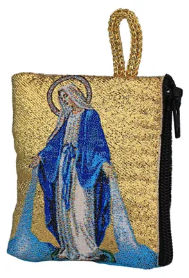 Produktbild von Rosenkranz Tasche Unbefleckte Empfängnis – Maria in Blau 6,6x7,2cm