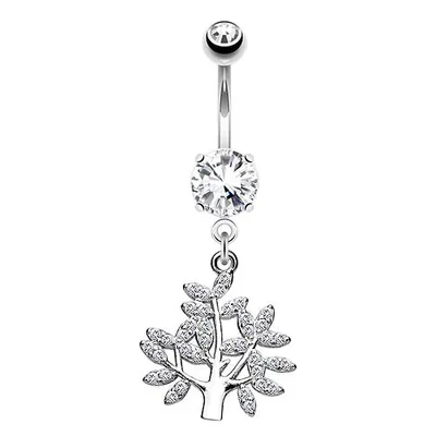 Produktbild von Taffstyle Bauchnabelpiercing Bauchnabelpiercing Banane Stecker Kristall Lebensbaum Anhänger, Silber