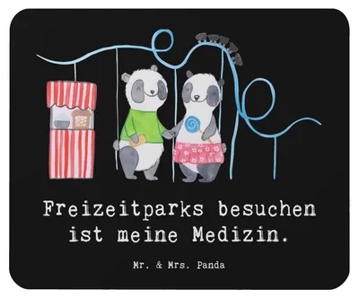 Produktbild von Mr. & Mrs. Panda Mauspad Pandas Freizeitpark besuchen - Schwarz - Geschenk, Mouse Pad, Mousepad, computer, laptop, mousematte, Achterbahn fahren