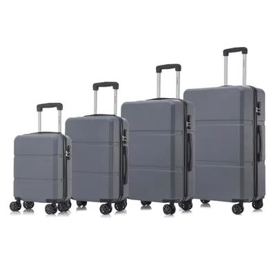 Produktbild von Suitcase Set, Rollkoffer Handgepäck, Kofferset, mit 4 Rollen 360°, Hartschalenreise Zahlenschloss, Weicher Gummigriff (4er Set, S,M,L&XL, Grau)