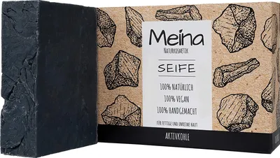 Produktbild von Meina Naturkosmetik - Schwarze Seife mit Aktivkohle (1 x 100 g) Palmölfrei, Natürlich, Vegan, Handgemacht, Bio Naturseife - Körperpflege und Gesichtspflege S-10010
