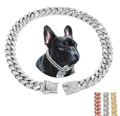 Image de Collier pour chien, en métal, avec des paillettes et des strass, longueur 45,7 cm