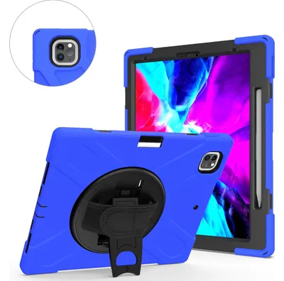 Produktbild von Mobigear SureGrip XGuard iPad Pro 13 Zoll (2024) Hülle Kunststoff,Silikon Backcover + Stifthalter + Schulterträger + Ständer - Blau