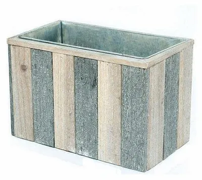 Productafbeelding van Houten plantenbak van 32x18 x 21 cm met een bloempot van zink