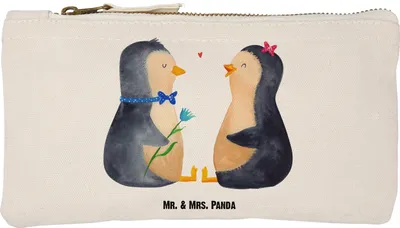 Produktbild von Mr. & Mrs. Panda Mäppchen Pinguin Pärchen Größe S Klein - Weiß - Geschenk, Hochzeit, Verknallt, Kosmetiktasche, Schminktasche, toiletry bag, Liebe, Hochzeitsgeschenk